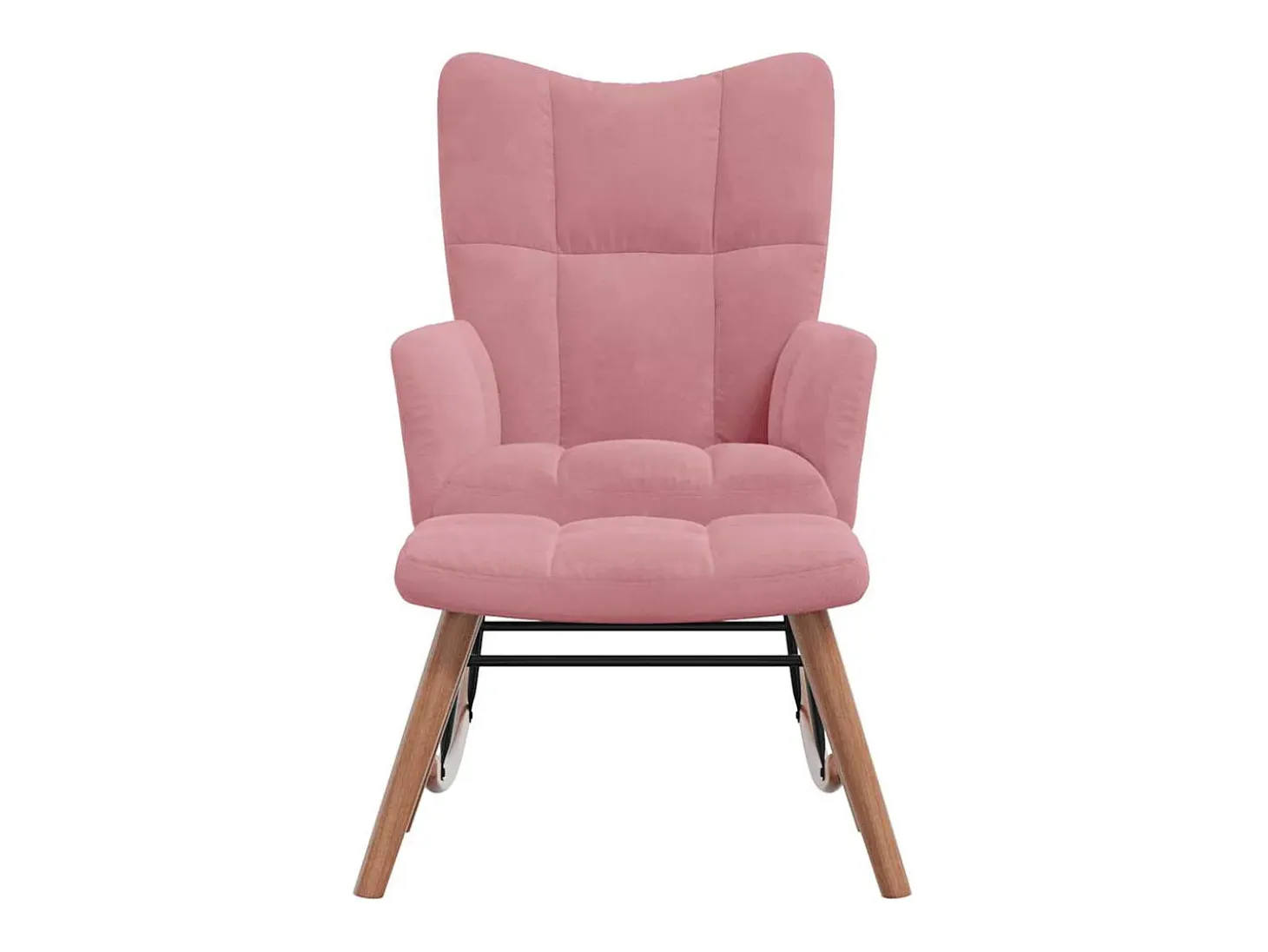 Silla mecedora con reposapiés terciopelo rosa