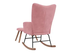 Silla mecedora con reposapiés terciopelo rosa