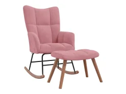 Silla mecedora con reposapiés terciopelo rosa