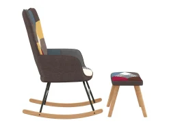 Silla mecedora con reposapiés tela patchwork ES47054