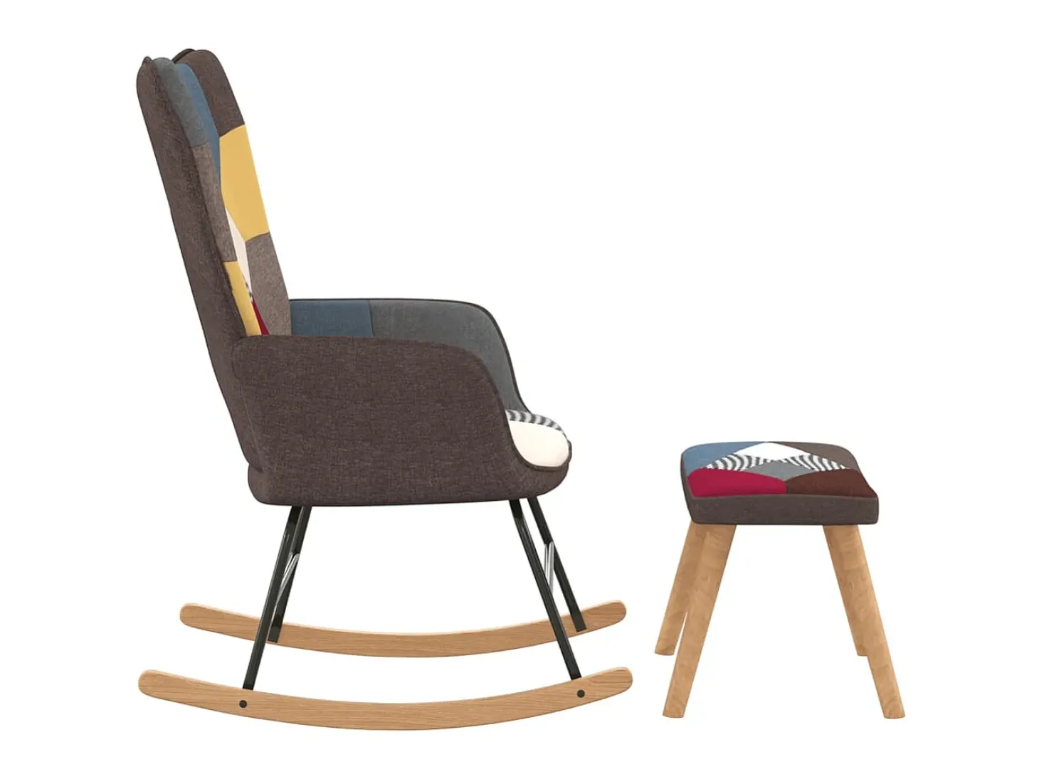 Silla mecedora con reposapiés tela patchwork ES47054