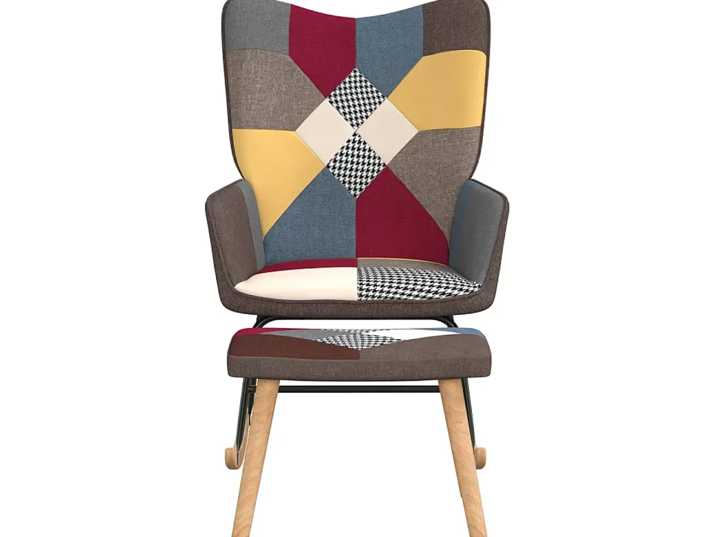 Silla mecedora con reposapiés tela patchwork ES47054