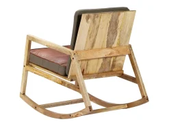 Silla mecedora de cuero auténtico y madera mango maciza marrón