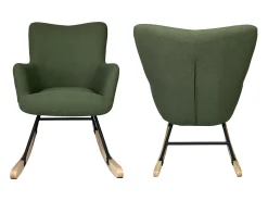 Silla mecedora en tejido de bouclé verde caqui KAIRA