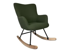 Silla mecedora en tejido de bouclé verde caqui KAIRA