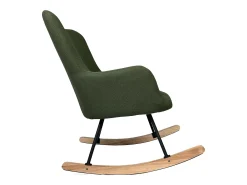 Silla mecedora en tejido de bouclé verde caqui KAIRA