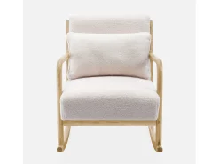 Silla mecedora estilo escandinavo con borreguito crema