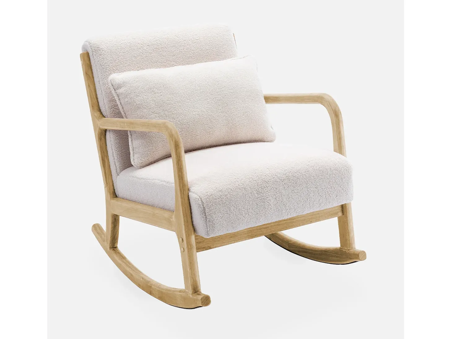 Silla mecedora estilo escandinavo con borreguito crema