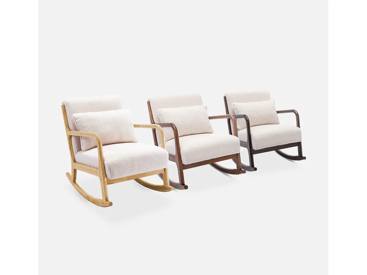 Silla mecedora estilo escandinavo con borreguito crema