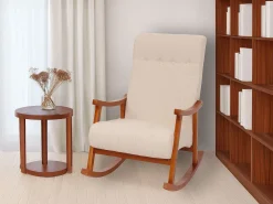 Silla mecedora MCW-K10, crema, estructura con acabado imitación nogal