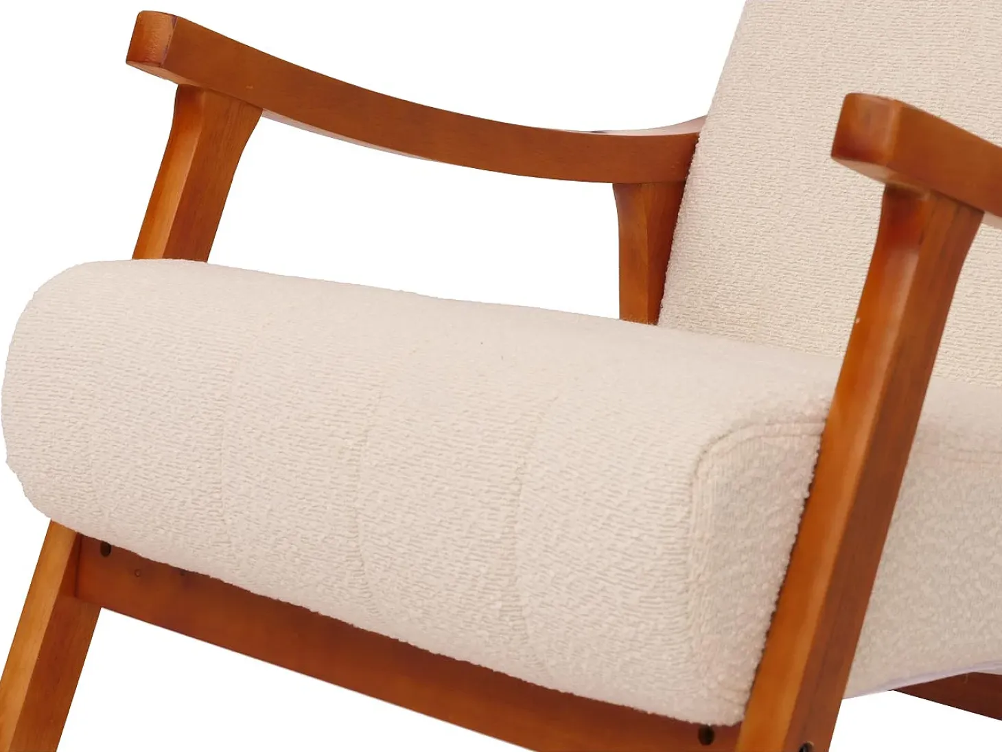 Silla mecedora MCW-K10, crema, estructura con acabado imitación nogal