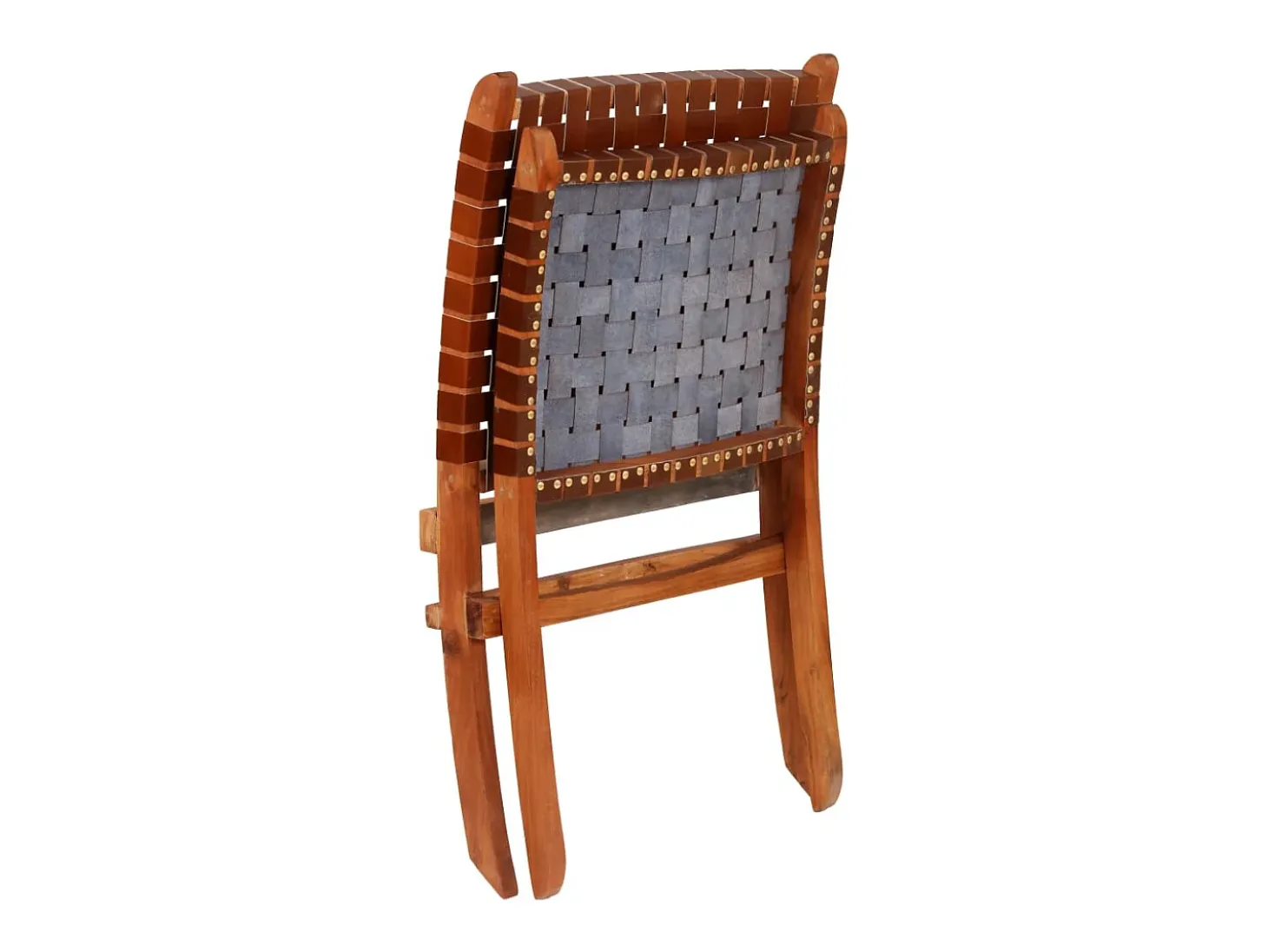 Silla plegable con rayas cruzadas cuero auténtico marrón