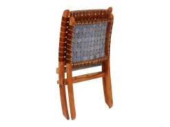 Silla plegable de tiras cruzadas de cuero auténtico marrón