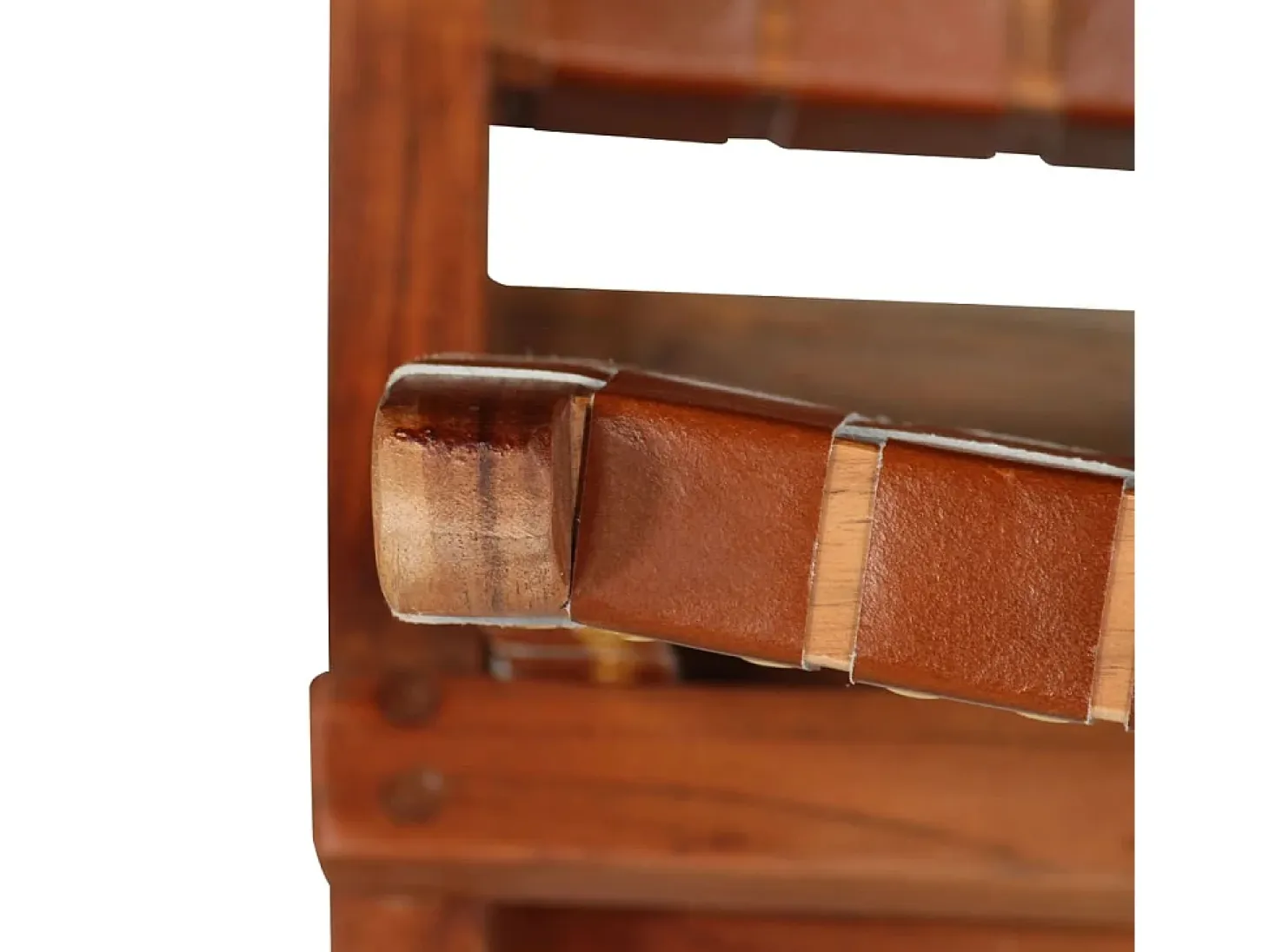 Silla plegable de tiras cruzadas de cuero auténtico marrón