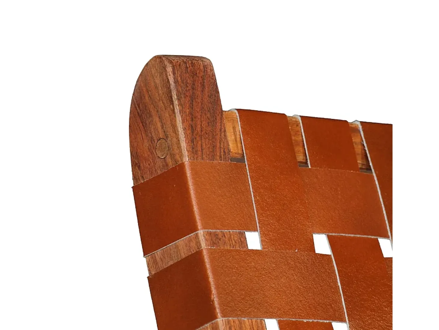 Silla plegable de tiras cruzadas de cuero auténtico marrón