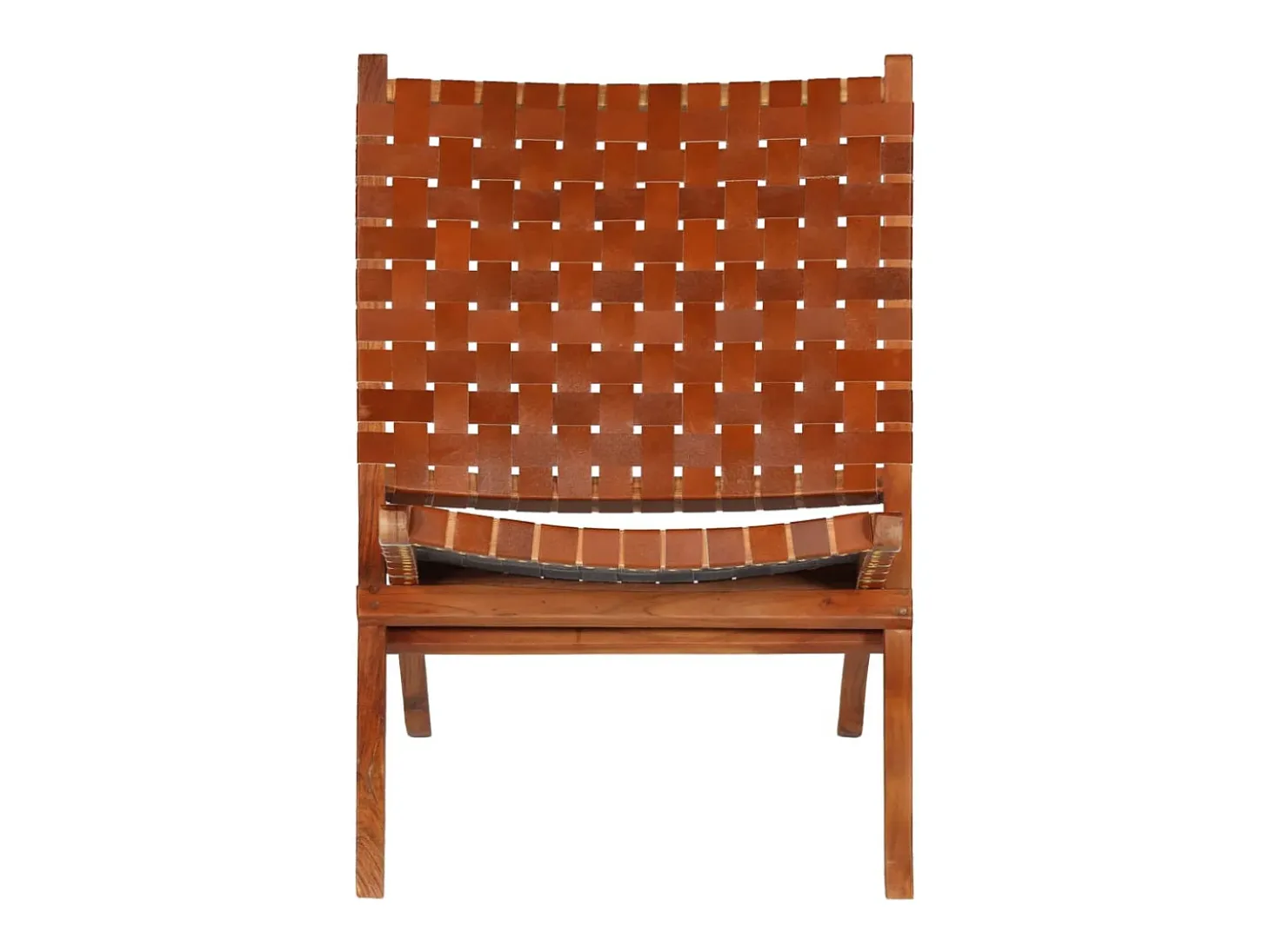 Silla plegable de tiras cruzadas de cuero auténtico marrón