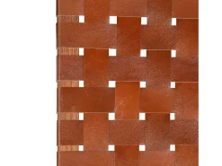 Silla plegable de tiras cruzadas de cuero auténtico marrón