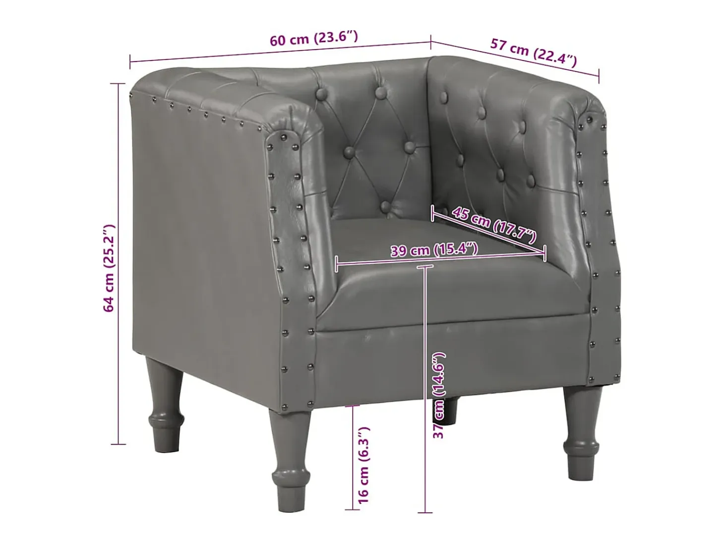 Sillón | Silla de cuero auténtico gris SHL3458