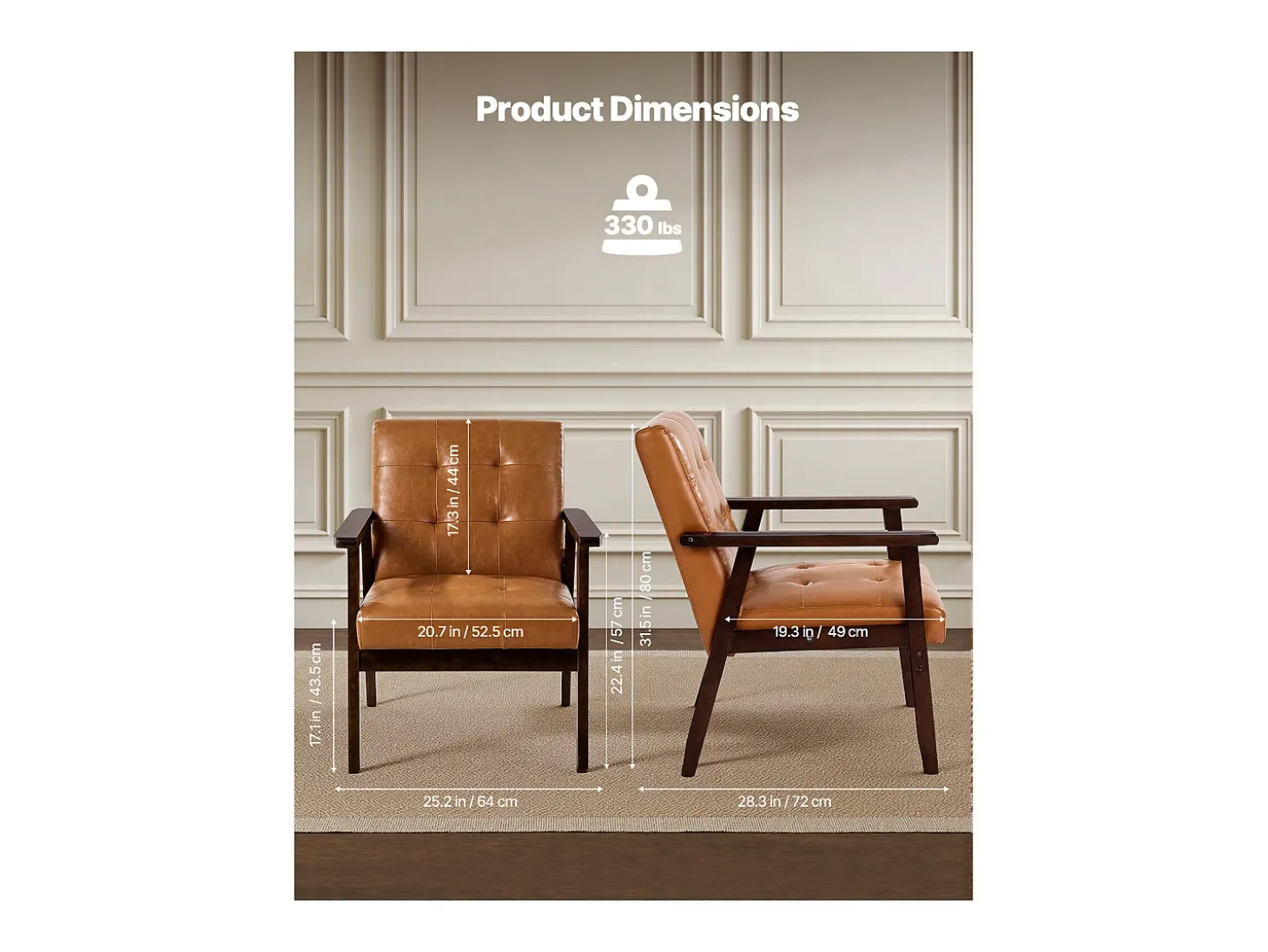 Sillón Auxiliar SucceBuy, con Estructura de Madera Maciza y Patas Antideslizantes, Silla Decorativa con Cuero Sintético y Cojín Mullido, para Dormitorio, Despacho