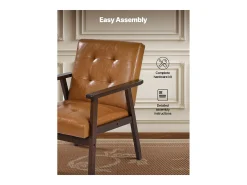 Sillón Auxiliar SucceBuy, con Estructura de Madera Maciza y Patas Antideslizantes, Silla Decorativa con Cuero Sintético y Cojín Mullido, para Dormitorio, Despacho