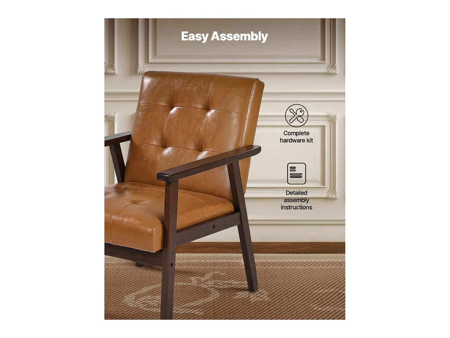 Sillón Auxiliar SucceBuy, con Estructura de Madera Maciza y Patas Antideslizantes, Silla Decorativa con Cuero Sintético y Cojín Mullido, para Dormitorio, Despacho