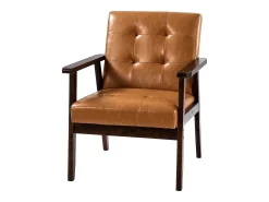 Sillón Auxiliar SucceBuy, con Estructura de Madera Maciza y Patas Antideslizantes, Silla Decorativa con Cuero Sintético y Cojín Mullido, para Dormitorio, Despacho