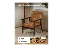 Sillón Auxiliar SucceBuy, con Estructura de Madera Maciza y Patas Antideslizantes, Silla Decorativa con Cuero Sintético y Cojín Mullido, para Dormitorio, Despacho