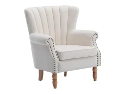 Sillón BATOUMI de tela color crema con ribete tachonado y patas de madera