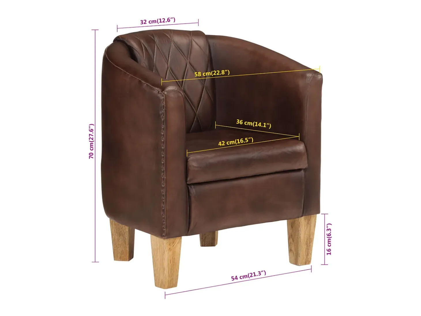 Sillón butaca de cuero auténtico marrón claro