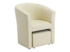 Sillón cabriolet y puf de imitación beige estilo clásico atemporal JOVANA
