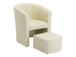 Sillón cabriolet y puf de imitación beige estilo clásico atemporal JOVANA