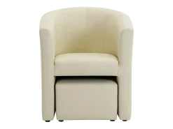 Sillón cabriolet y puf de imitación beige estilo clásico atemporal JOVANA