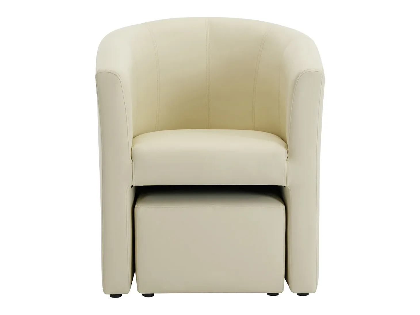 Sillón cabriolet y puf de imitación beige estilo clásico atemporal JOVANA