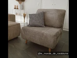 Sillón cama de terciopelo de canalé gris claro PALULA