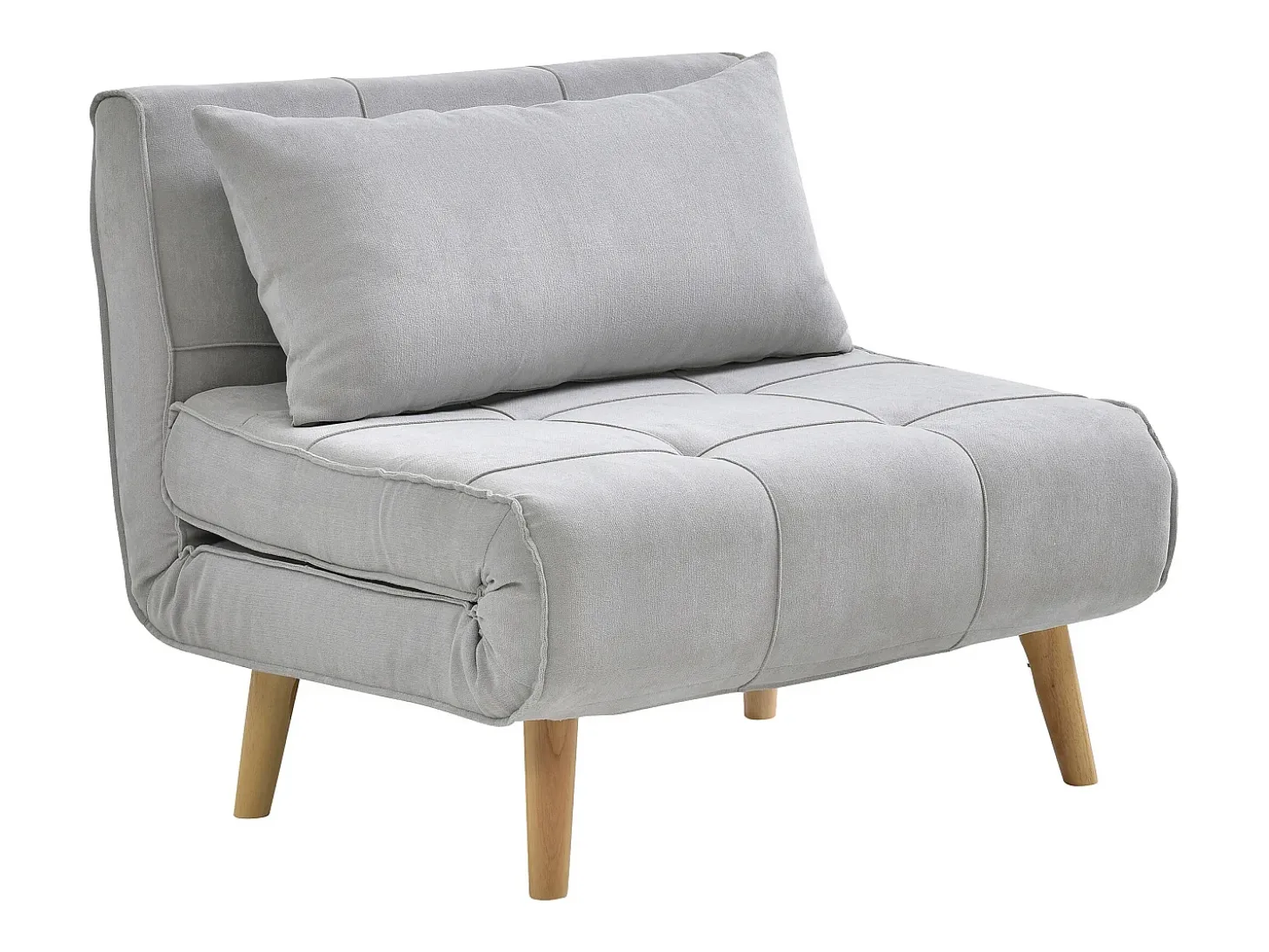 Sillón cama en tela gris claro y patas de madera CHILA