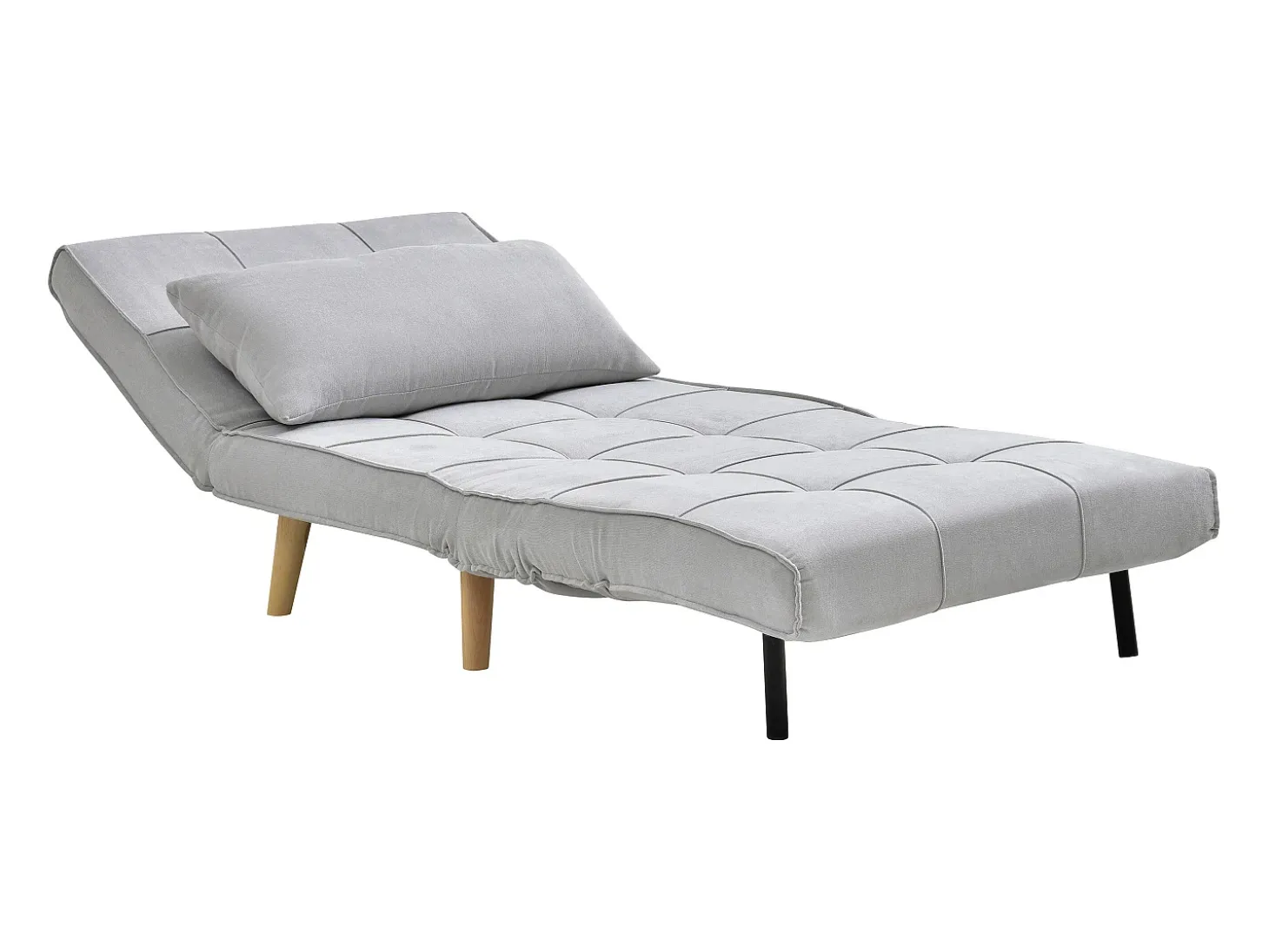 Sillón cama en tela gris claro y patas de madera CHILA
