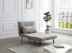 Sillón cama en tela topo y patas de madera CHILA
