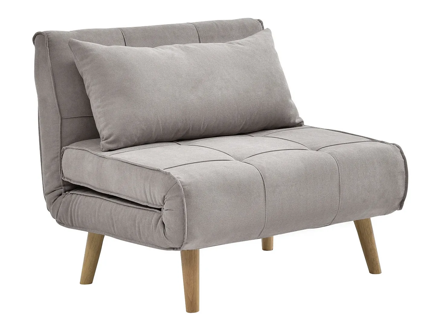Sillón cama en tela topo y patas de madera CHILA