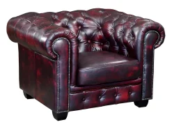 Sillón chesterfield 100% de piel color cereza BRENTON
