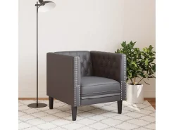 Sillón Chesterfield de cuero artificial gris