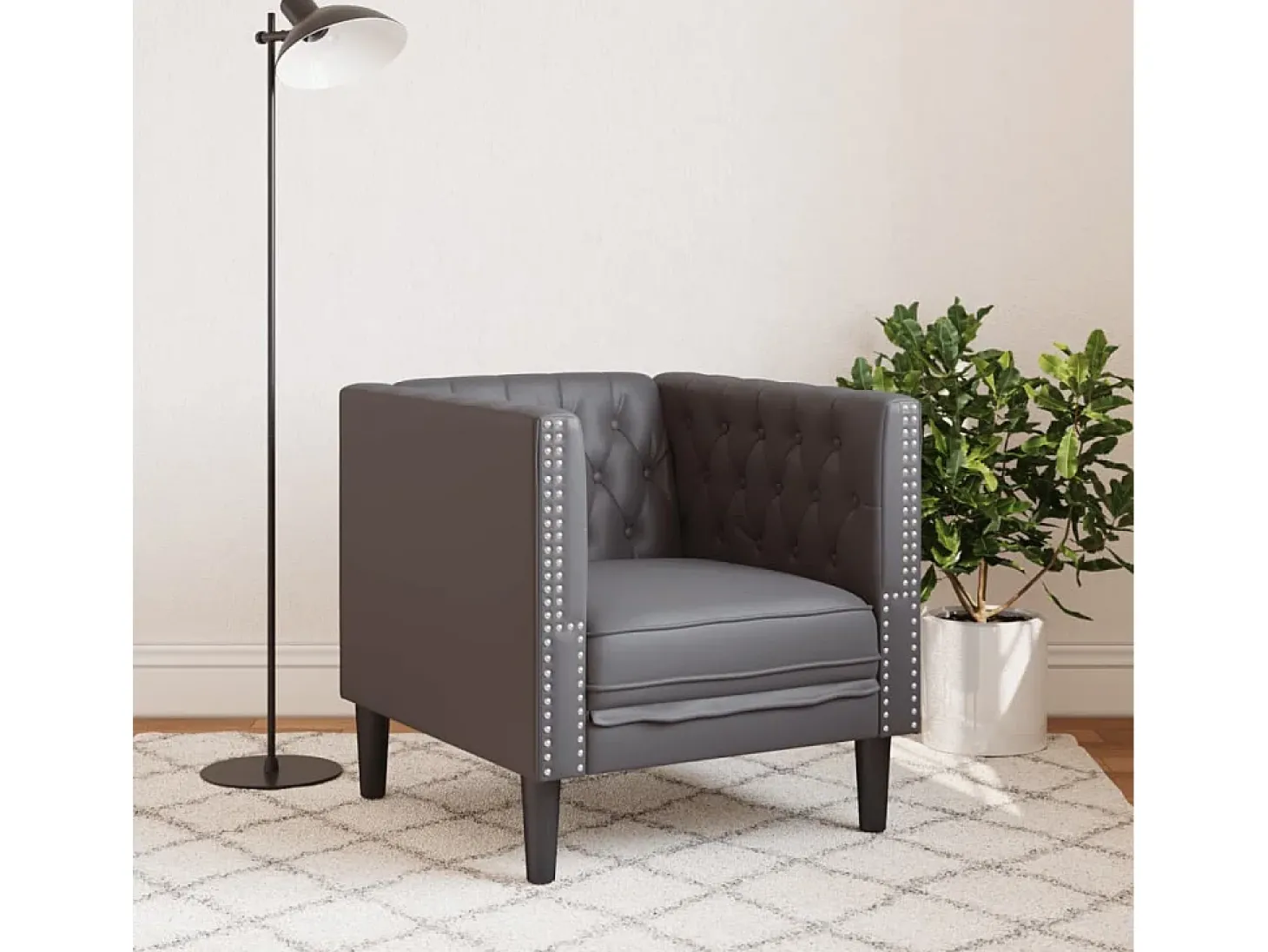 Sillón Chesterfield de cuero artificial gris