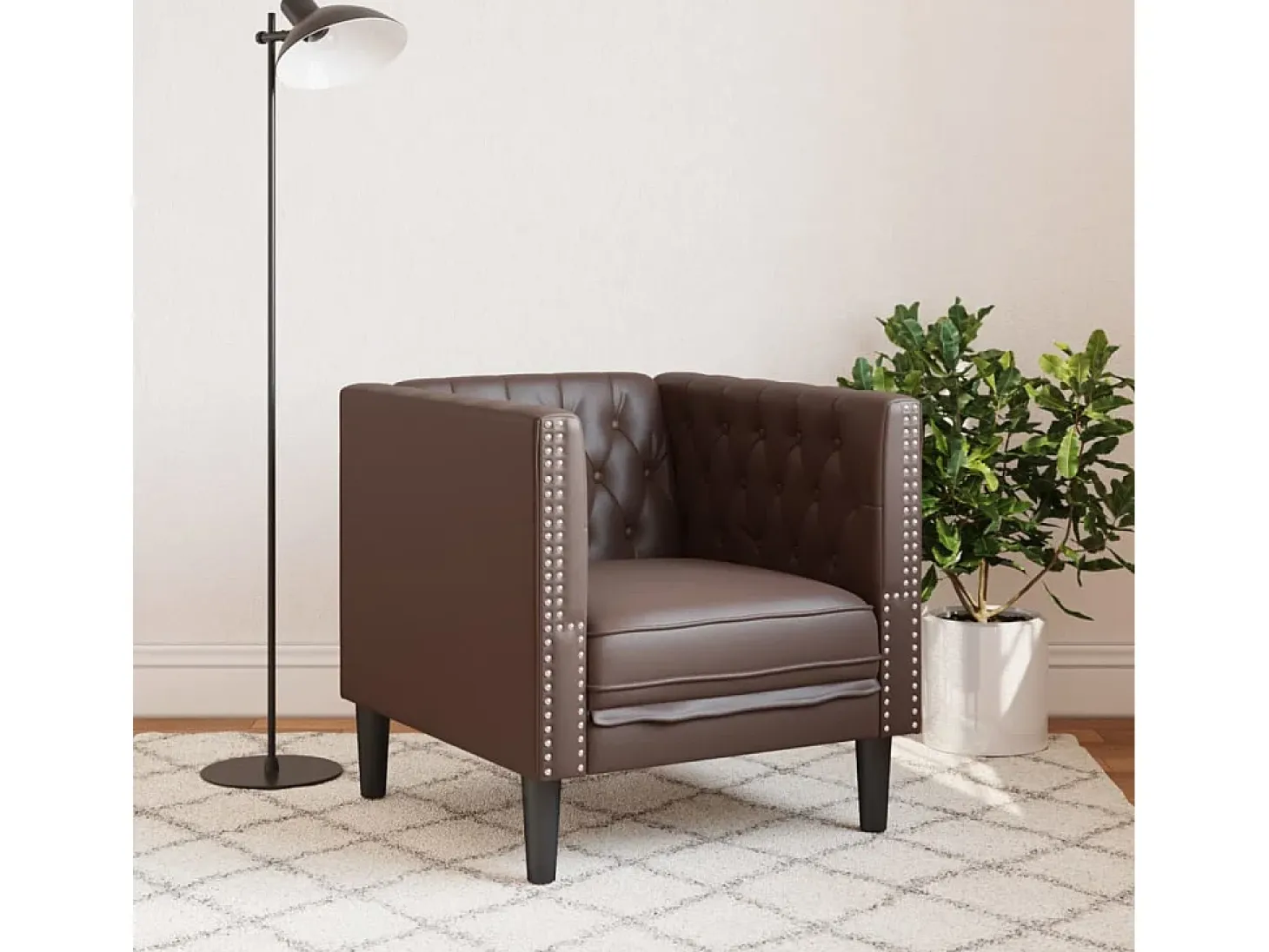 Sillón Chesterfield de cuero artificial marrón