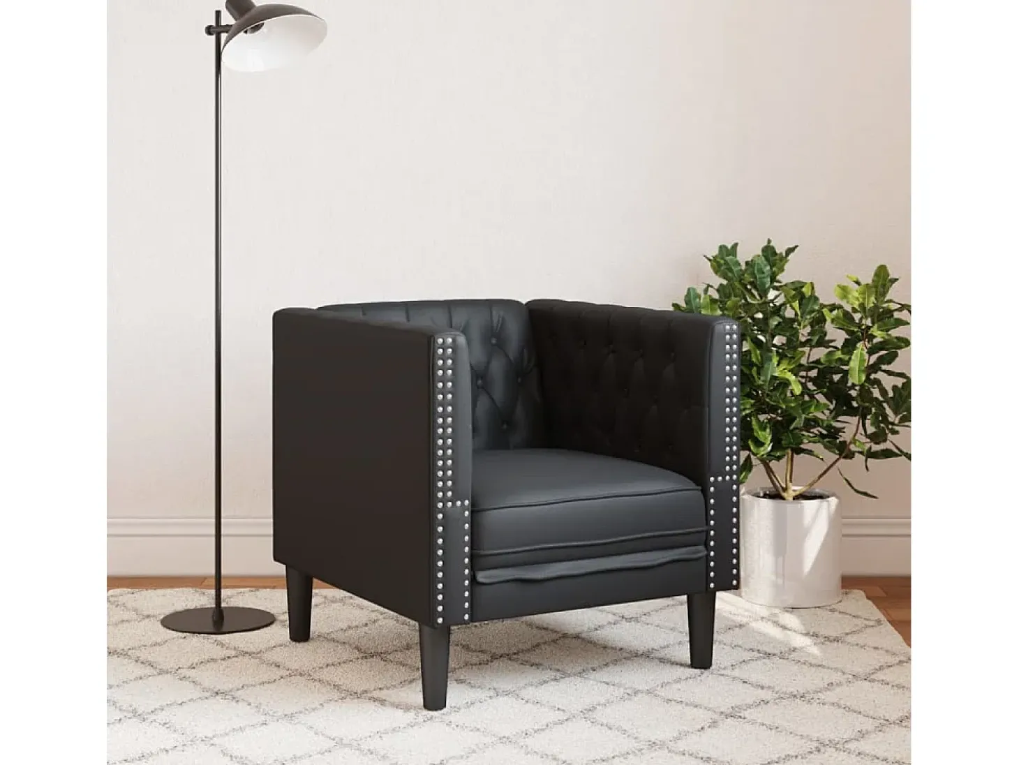Sillón Chesterfield de cuero artificial negro