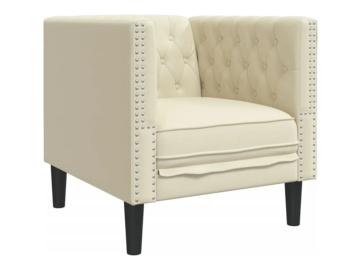 Sillón Chesterfield de cuero artificial blanco crema