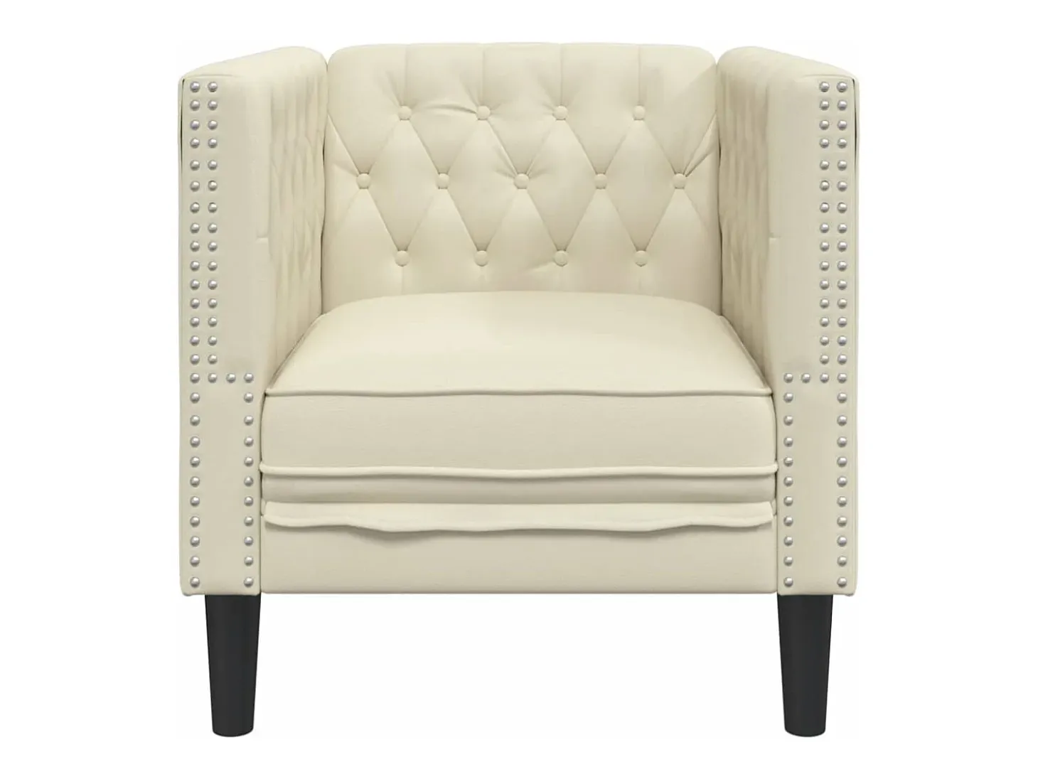 Sillón Chesterfield de cuero artificial blanco crema