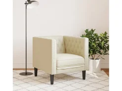 Sillón Chesterfield de cuero artificial blanco crema