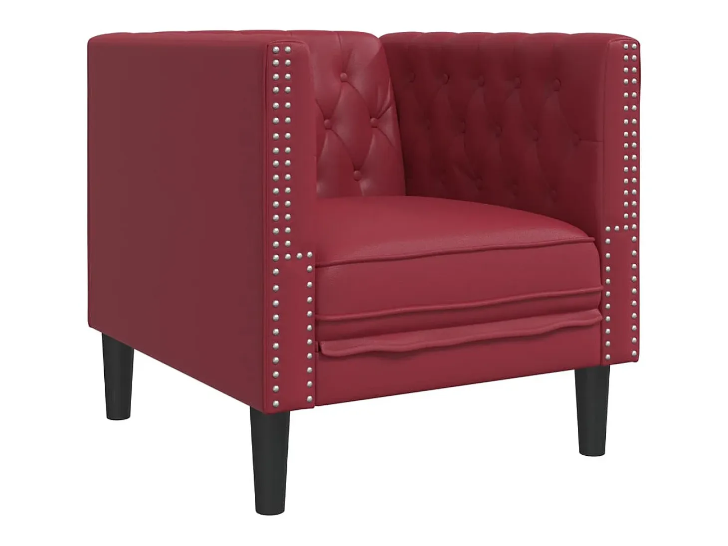 Sillón Chesterfield de cuero artificial rojo tinto