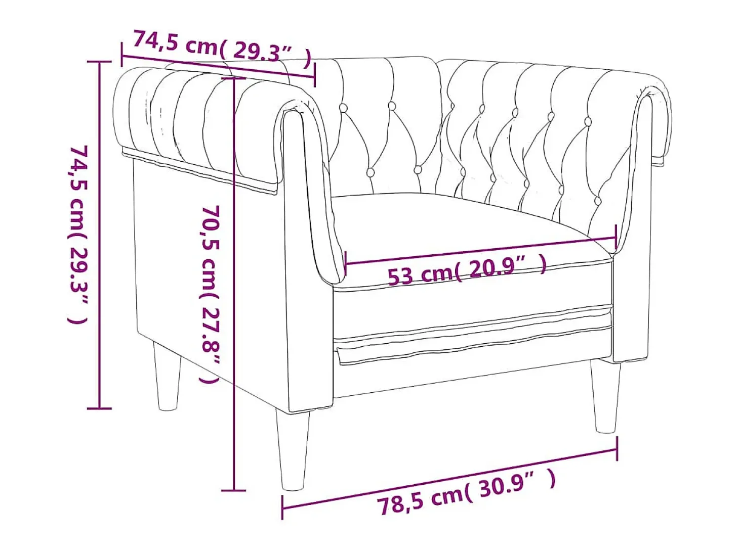 Sillón Chesterfield de tela gris taupé