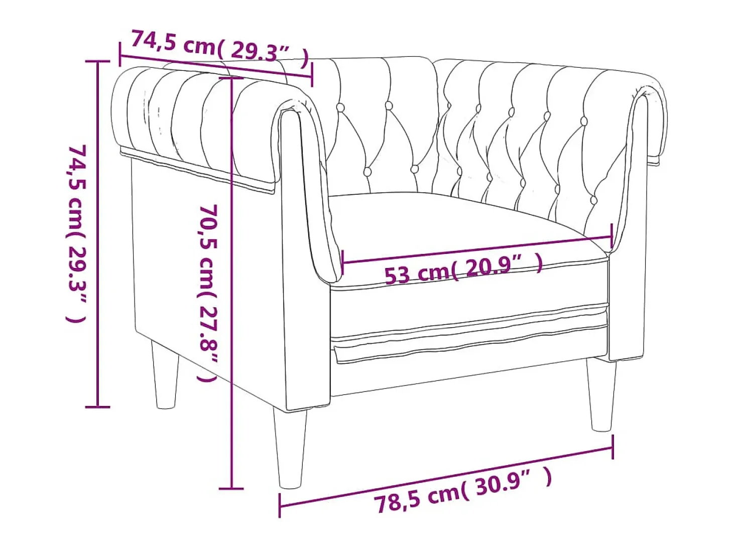 Sillón Chesterfield de tela azul