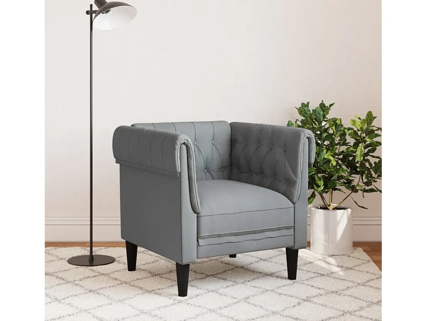 Sillón Chesterfield de tela gris claro
